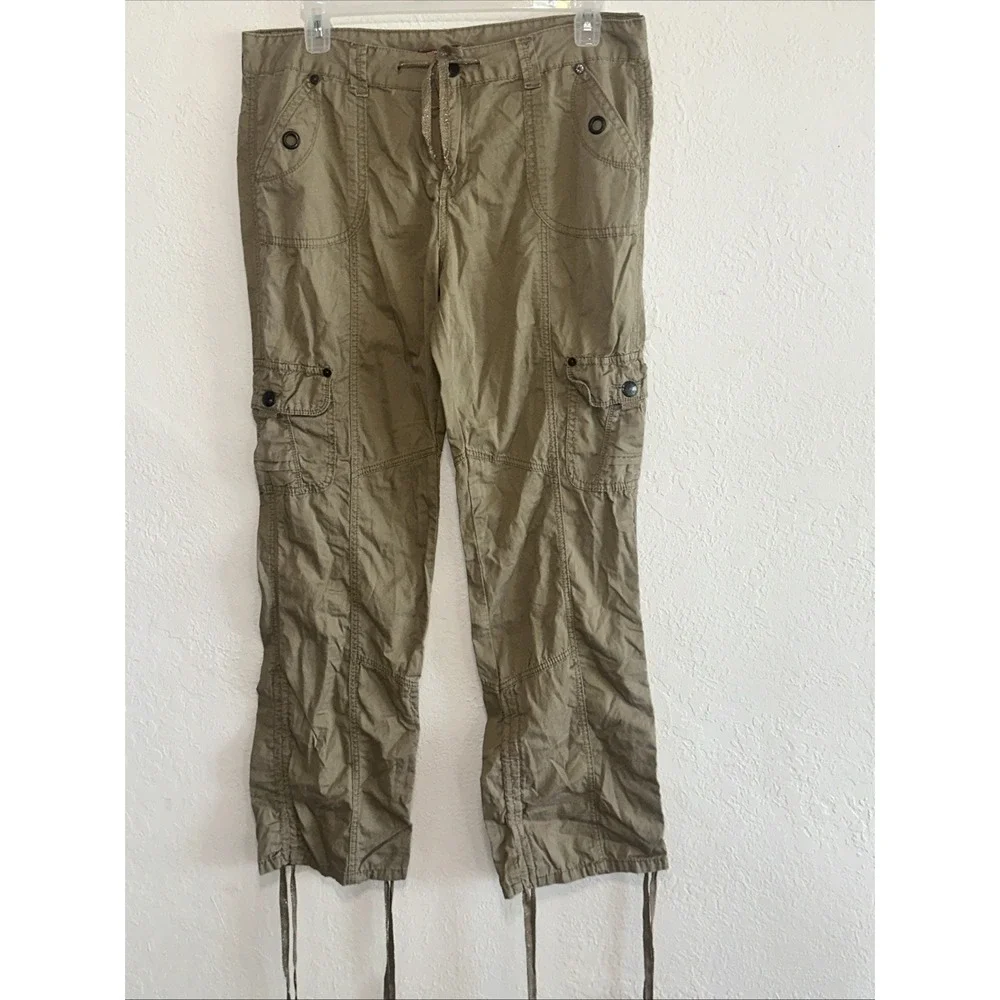 UNION BAY Womens Lightweight Cargo Pants Sz 17 M Brown Drawstring Tactical C21